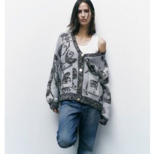 Zara Metallic Thread Knit Cardigan